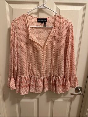 DKNY Peach-Pink Patterned Ruffle Hem Tunic